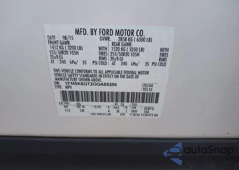 2016 Ford Explorer Sport z USA, uszkodzony, nr VIN 1FM5K8GT2GGA85256